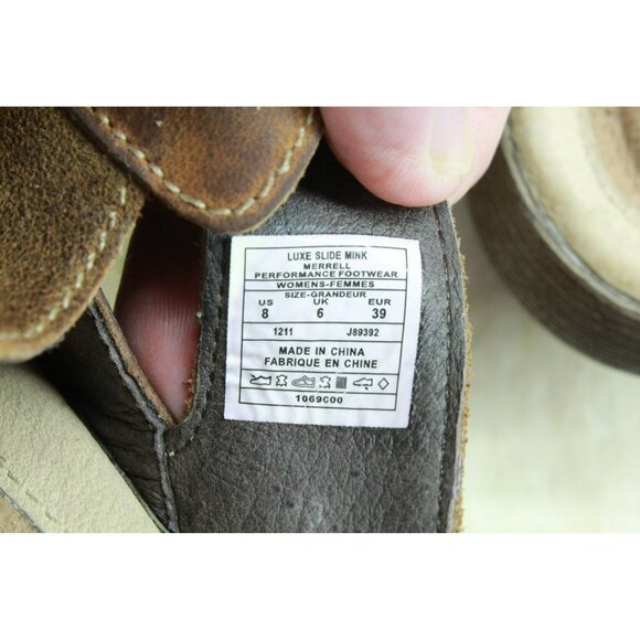 Merrell Luxe Mink Brown Strappy Leather Slip-on Wedge Slide Comfort Sandals Sz 8 - Picture 8 of 9